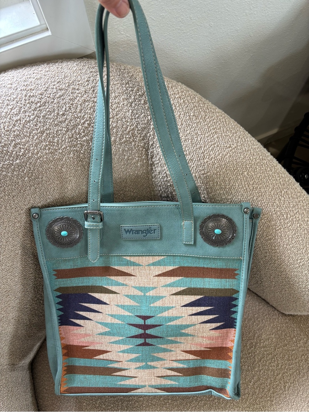 Wrangler Turquoise Southwestern Pattern Tote with Concho Accents
